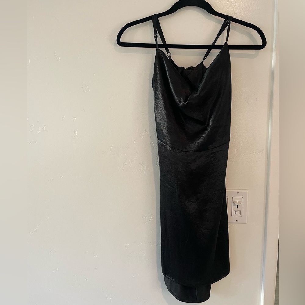 Silk Swooped Black Mini Dress